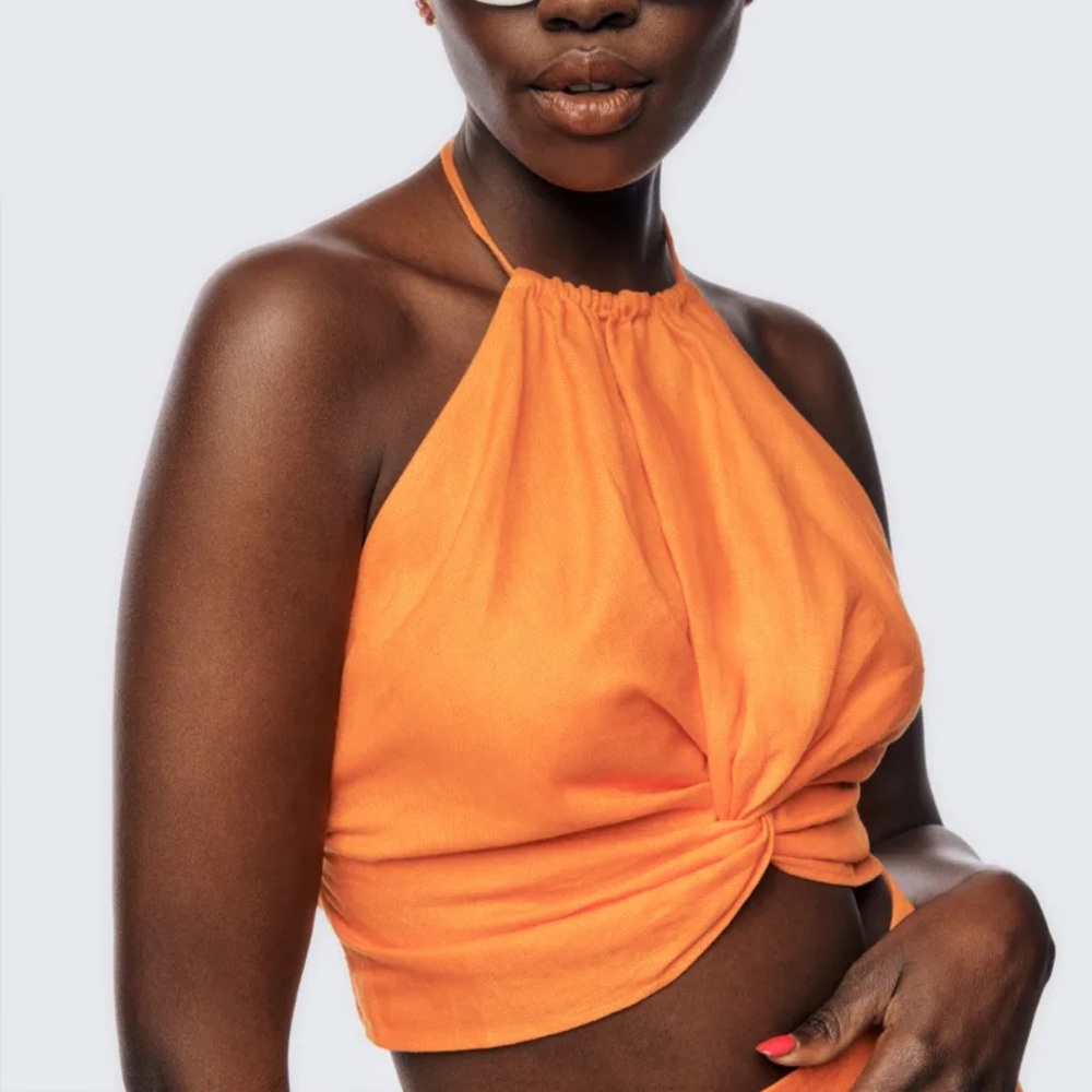 Meri Linen Top Orange Halter Top